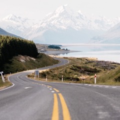 Road towards Aoraki Mount Cook in New Zealand