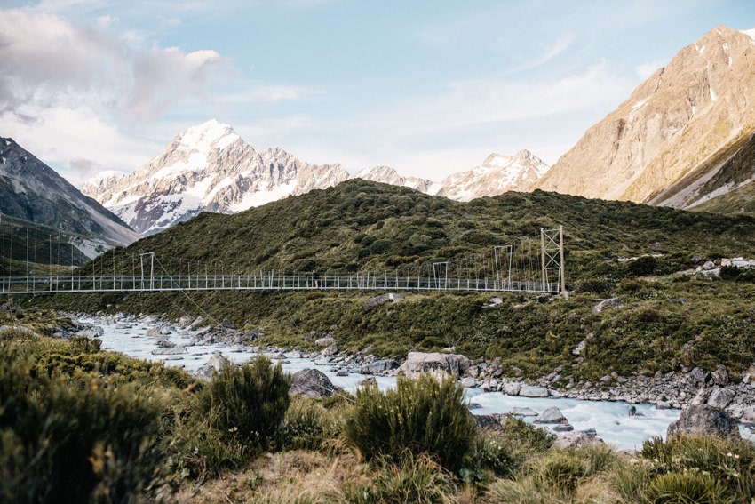 Hanging Bridge on Hooker Valley Track to Mount Cook Aoraki