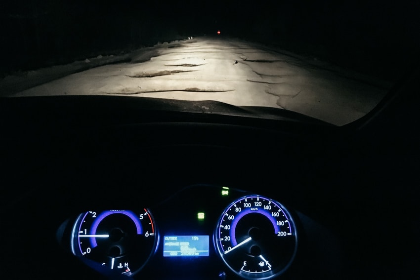 Driving during night Zambia with potholes