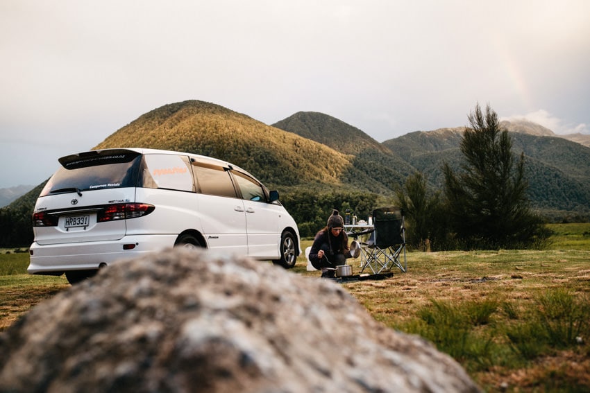 Camping in New Zealand Cooking Dinner in our Spaceship