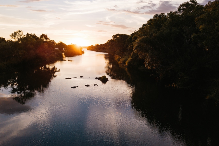 Zambesi River in Zambia at sunset