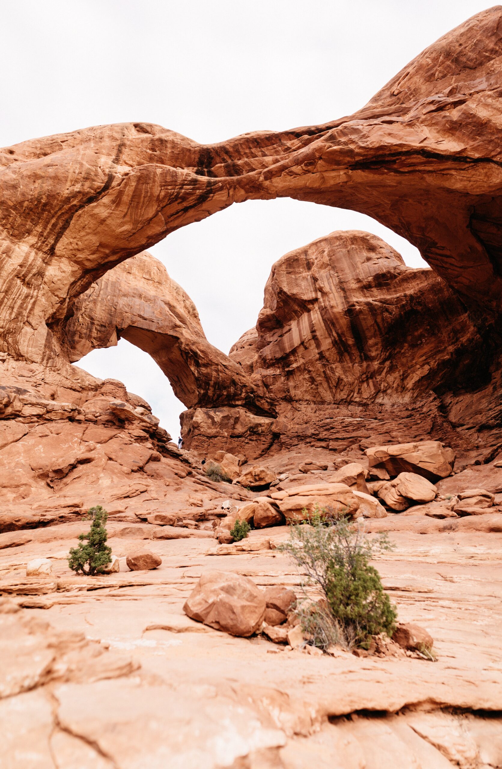Double Arch rising above the red sandstone in Arches National Park