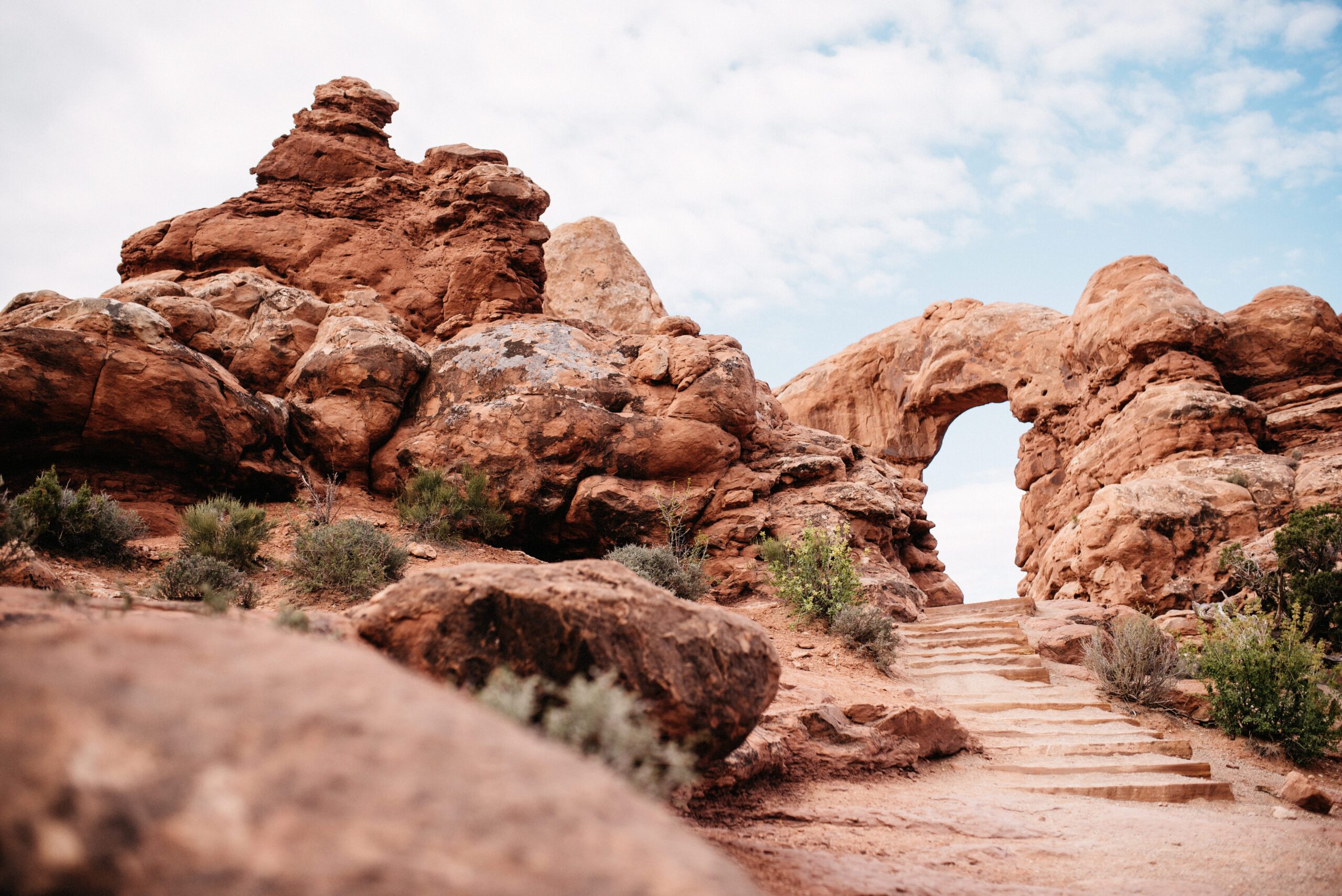 Turret Arch framed by the surrounding desert