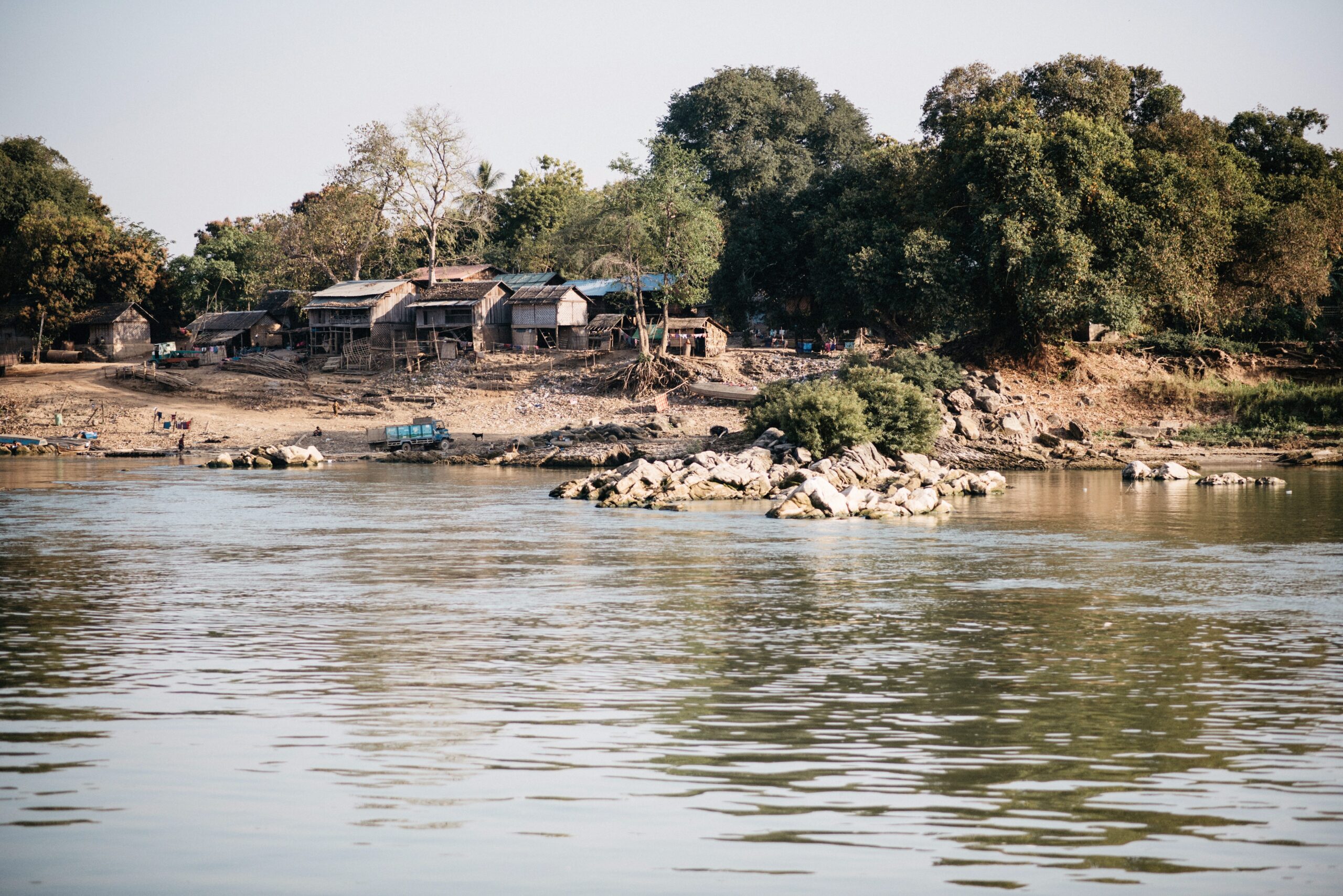 A riverside village seen from the boat on the Irrawaddy River