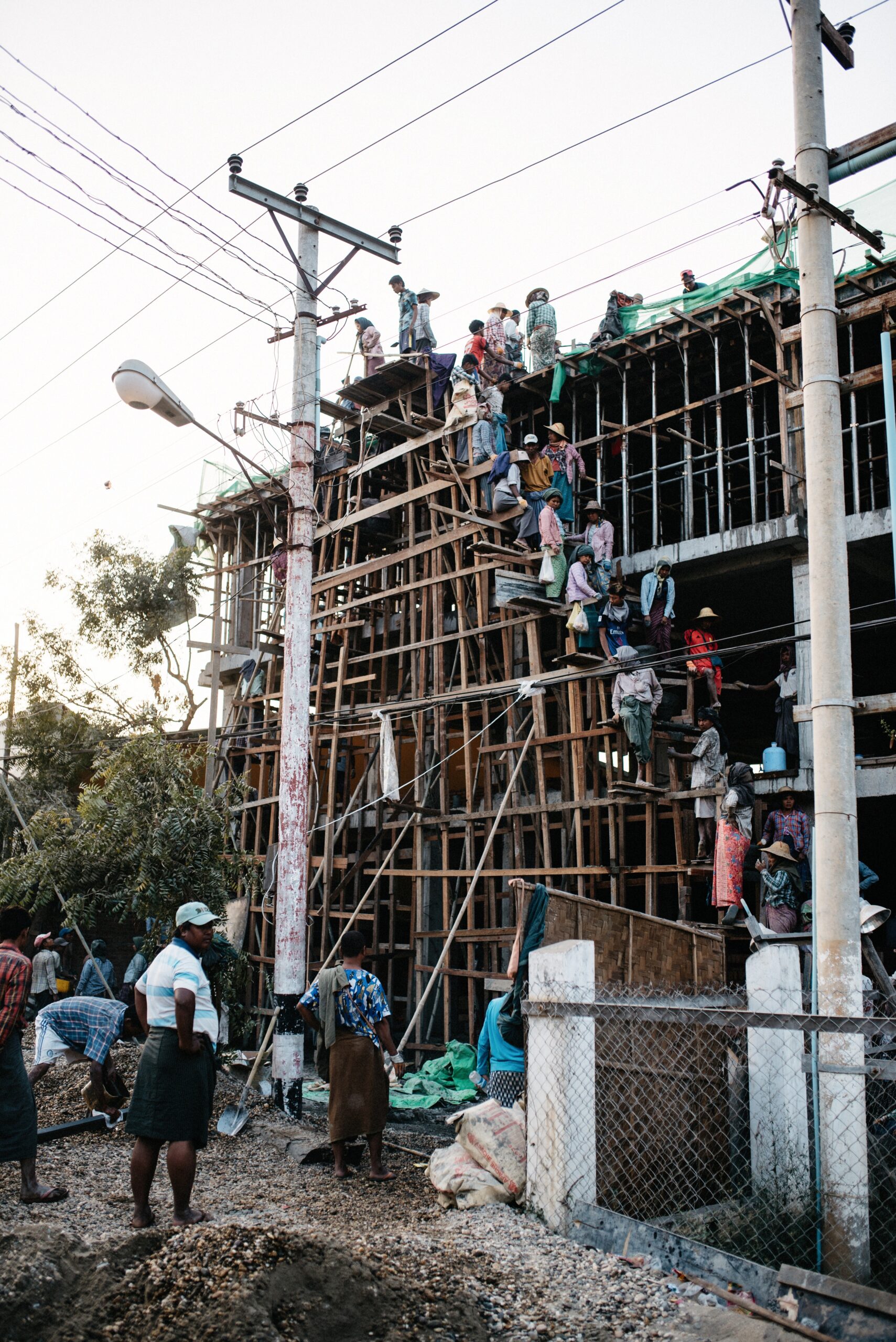 Workers restoring a temple damaged by the 2016 earthquake in Bagan