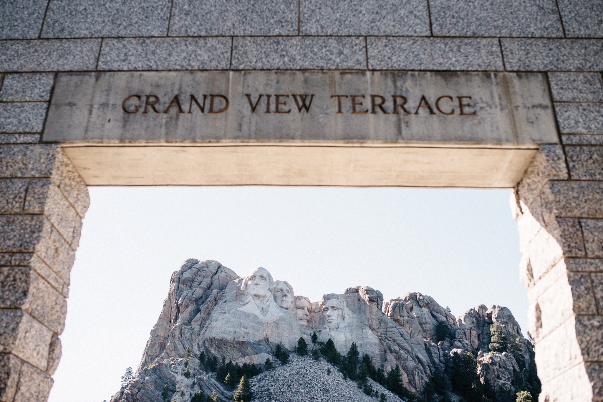 Mount Rushmore framed by the entrance to Grand View Terrace