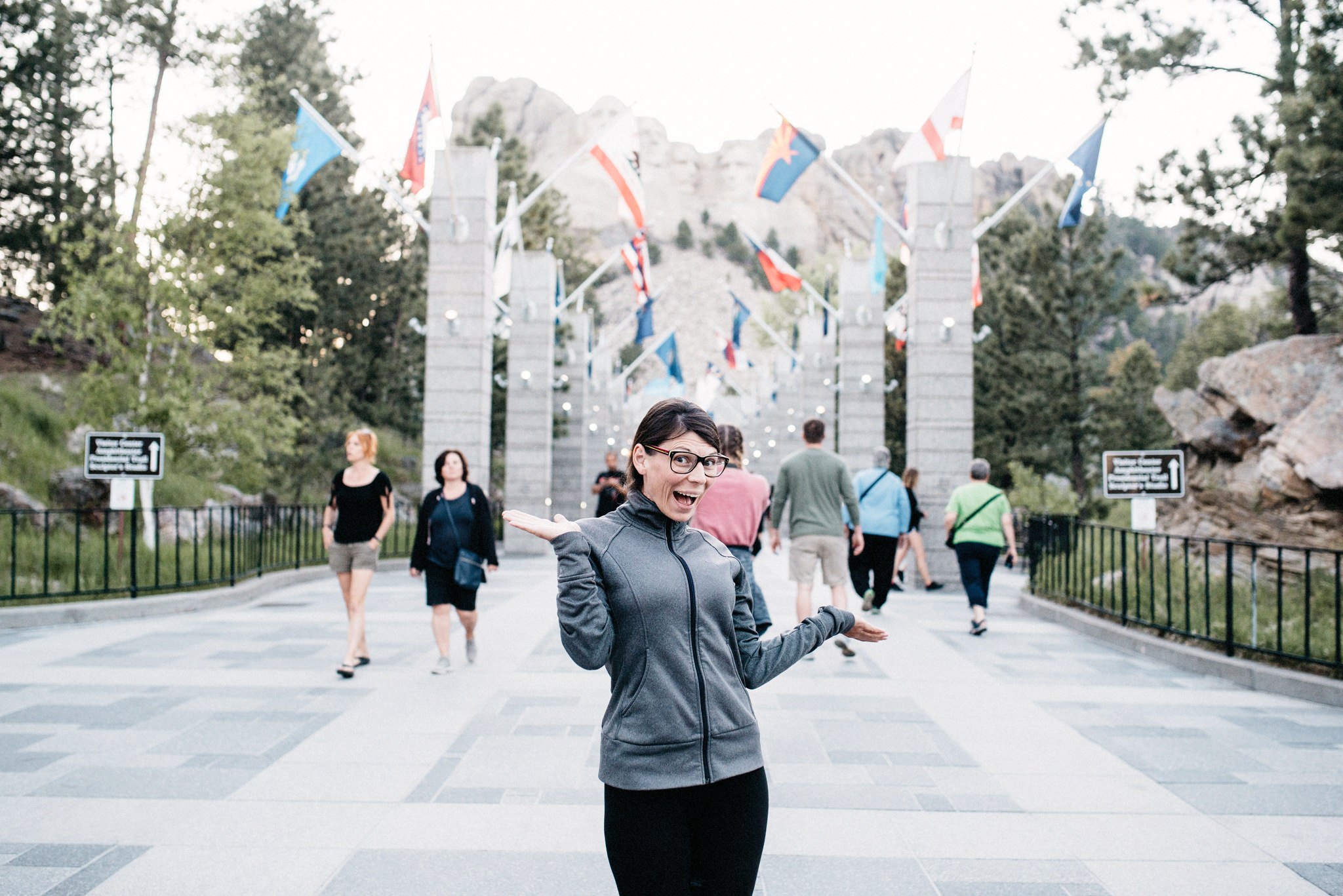 Bianca at the entrance to Grand View Terrace at Mount Rushmore