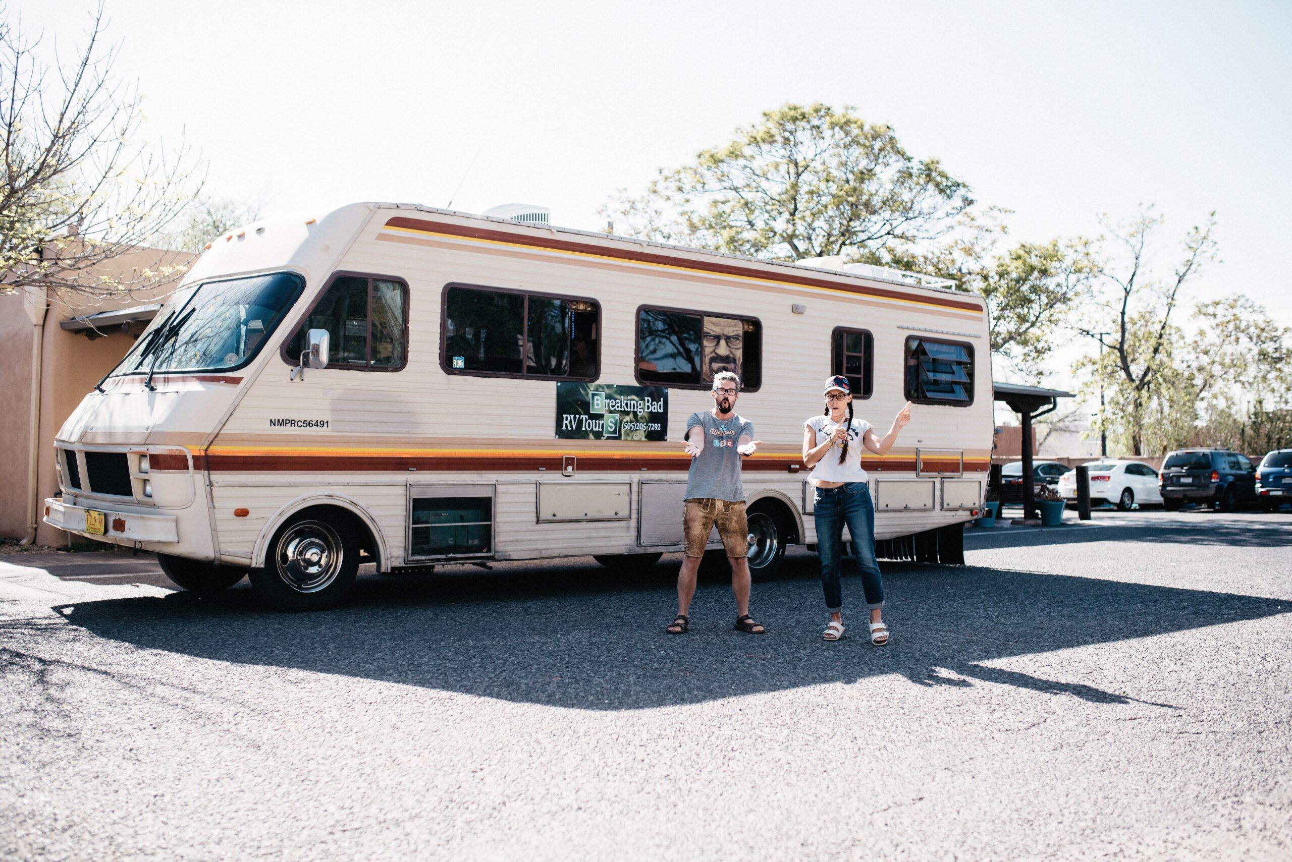 Bianca and Tom standing in front of the Breaking Bad RV in Albuquerque
