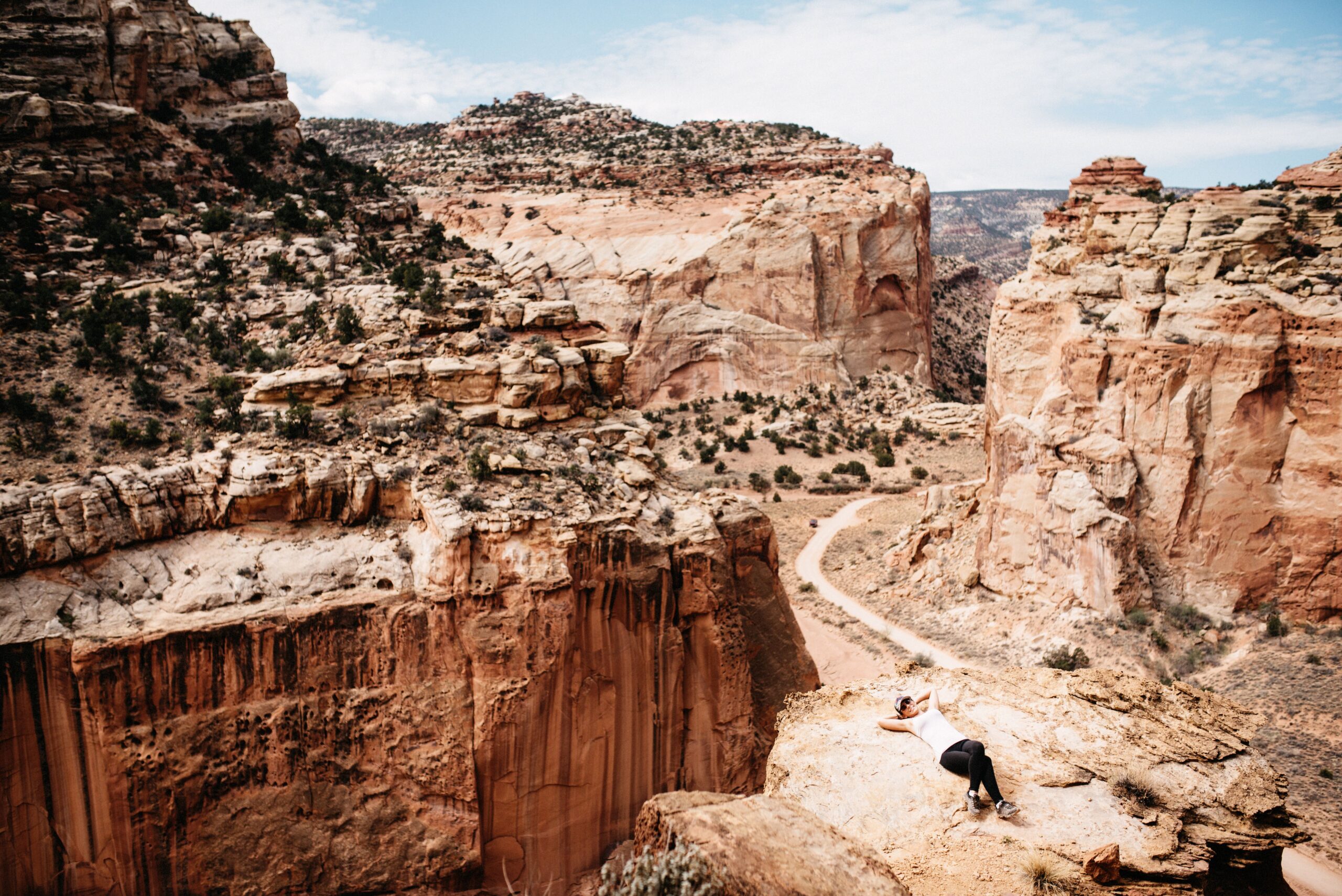 The first distant view of Cassidy Arch above the canyon