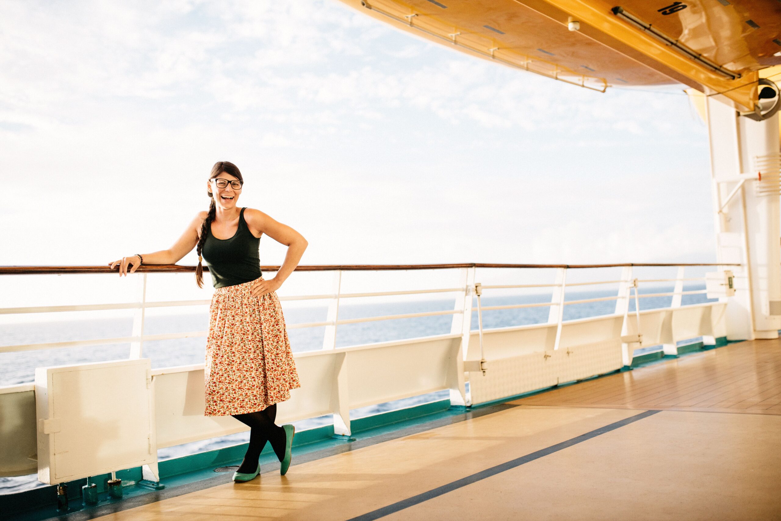 Bianca standing on the open deck of Adventure of the Seas