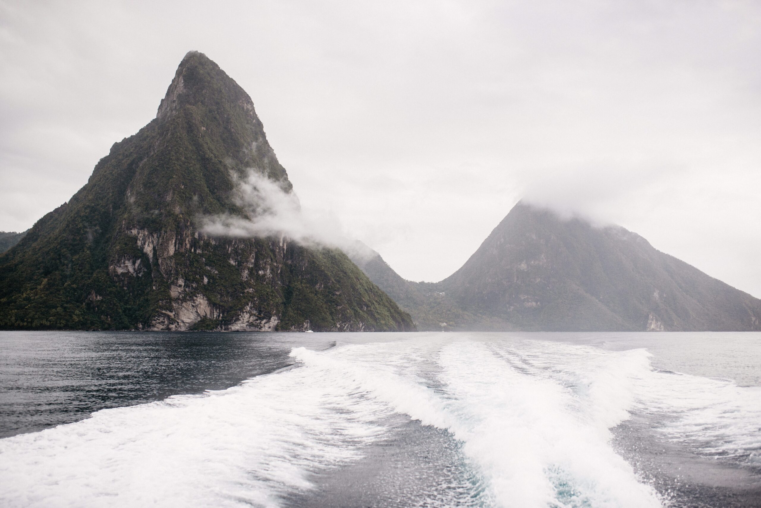 One of the Pitons rising above the sea in St Lucia