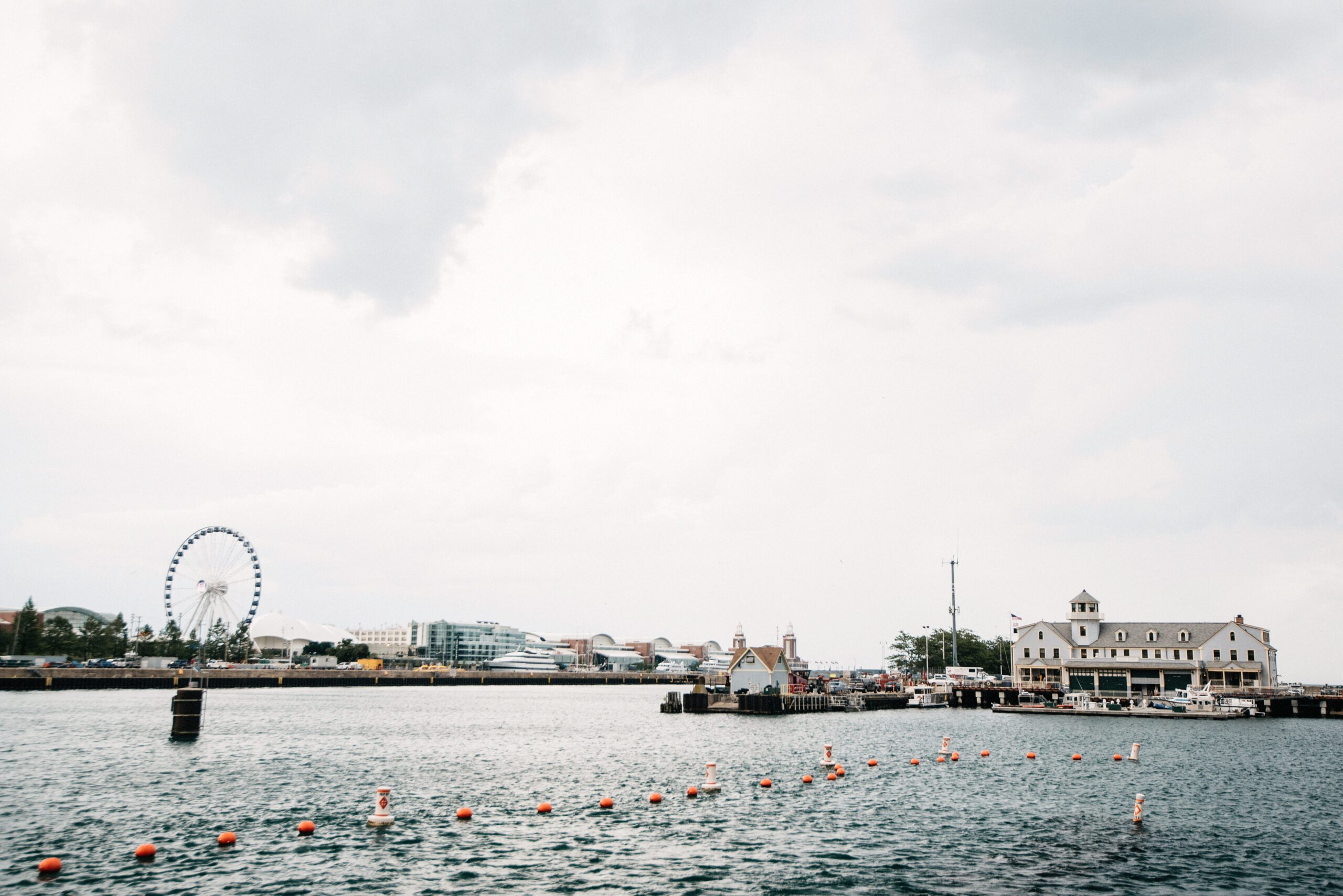 Navy Pier and the Ferris wheel across the water in Chicago