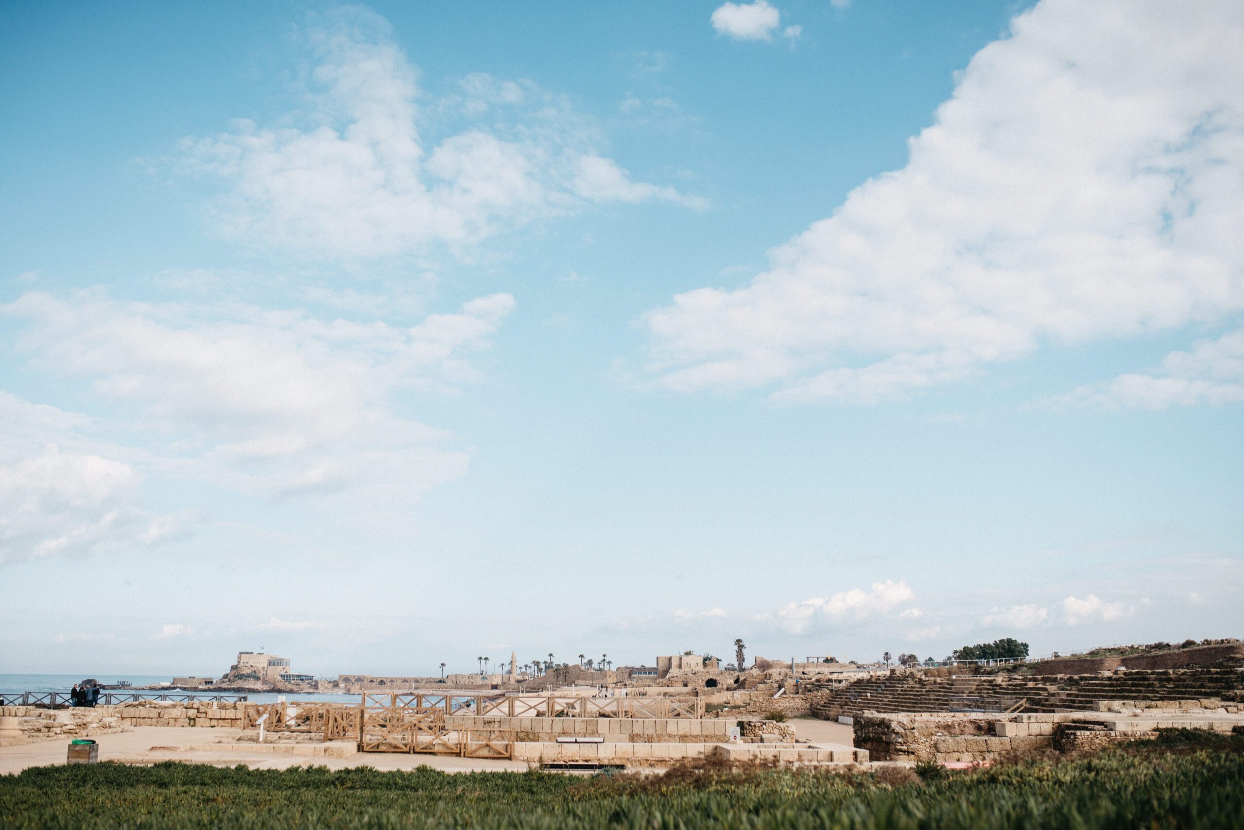 The ruins of ancient Caesarea stretching along the Mediterranean coast