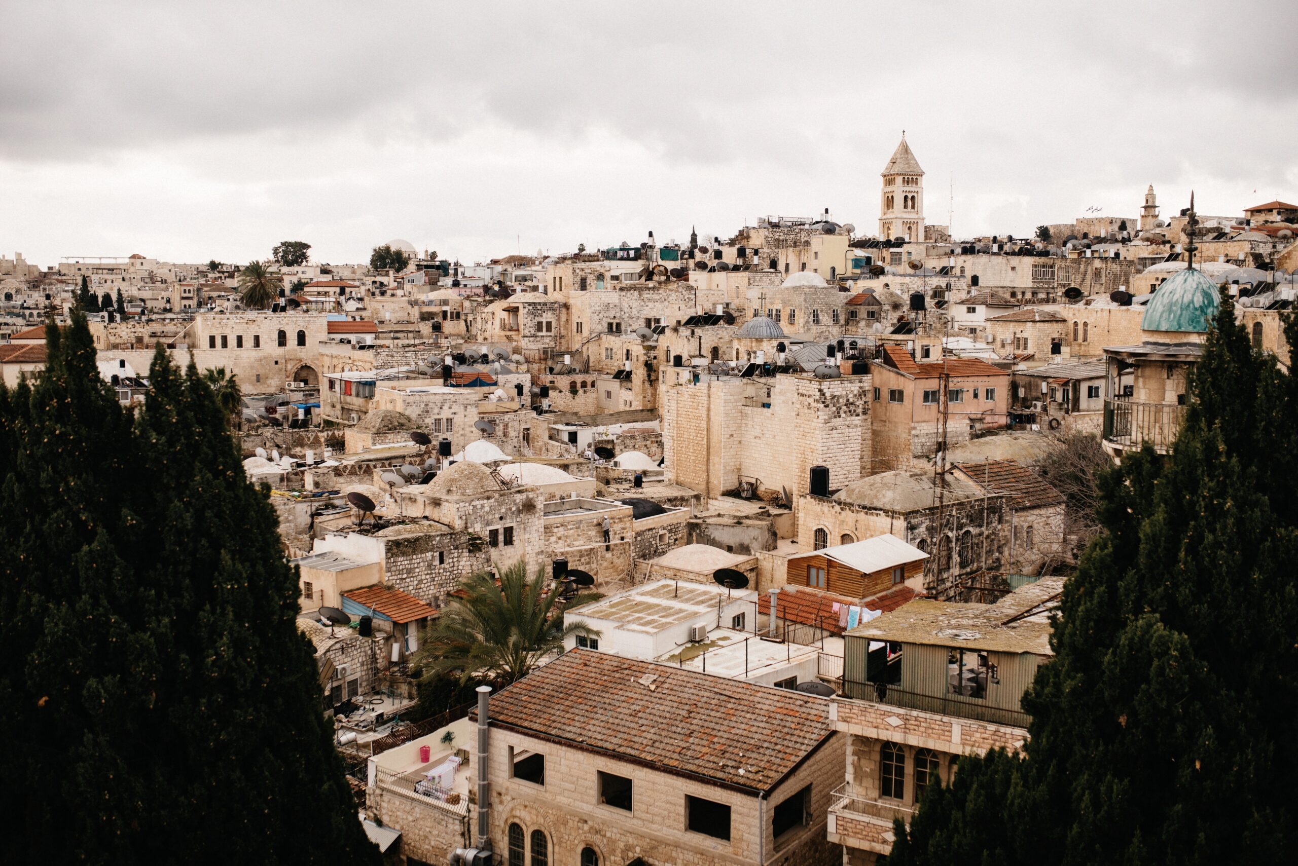 The limestone rooftops and church towers of Jerusalem's Old City