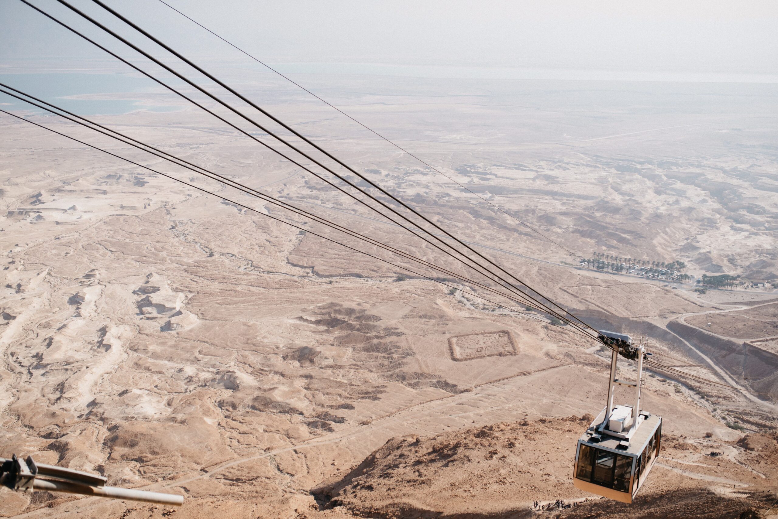 The cable car descending from Masada above the Judean Desert