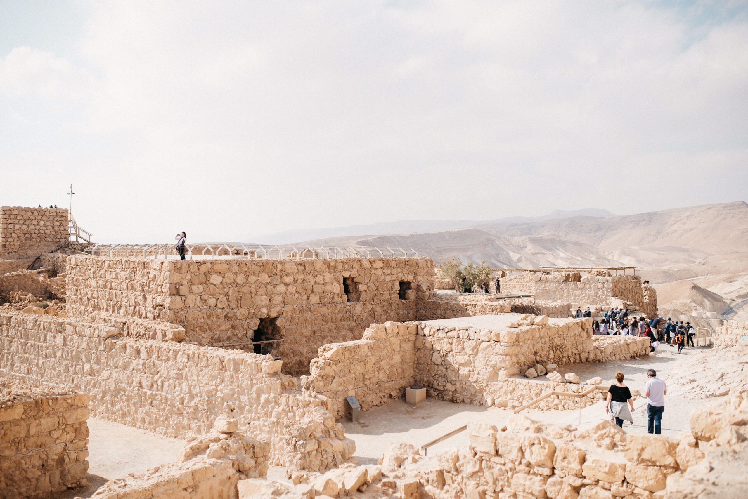 The stone rooms and walls of the fortress on the Masada plateau