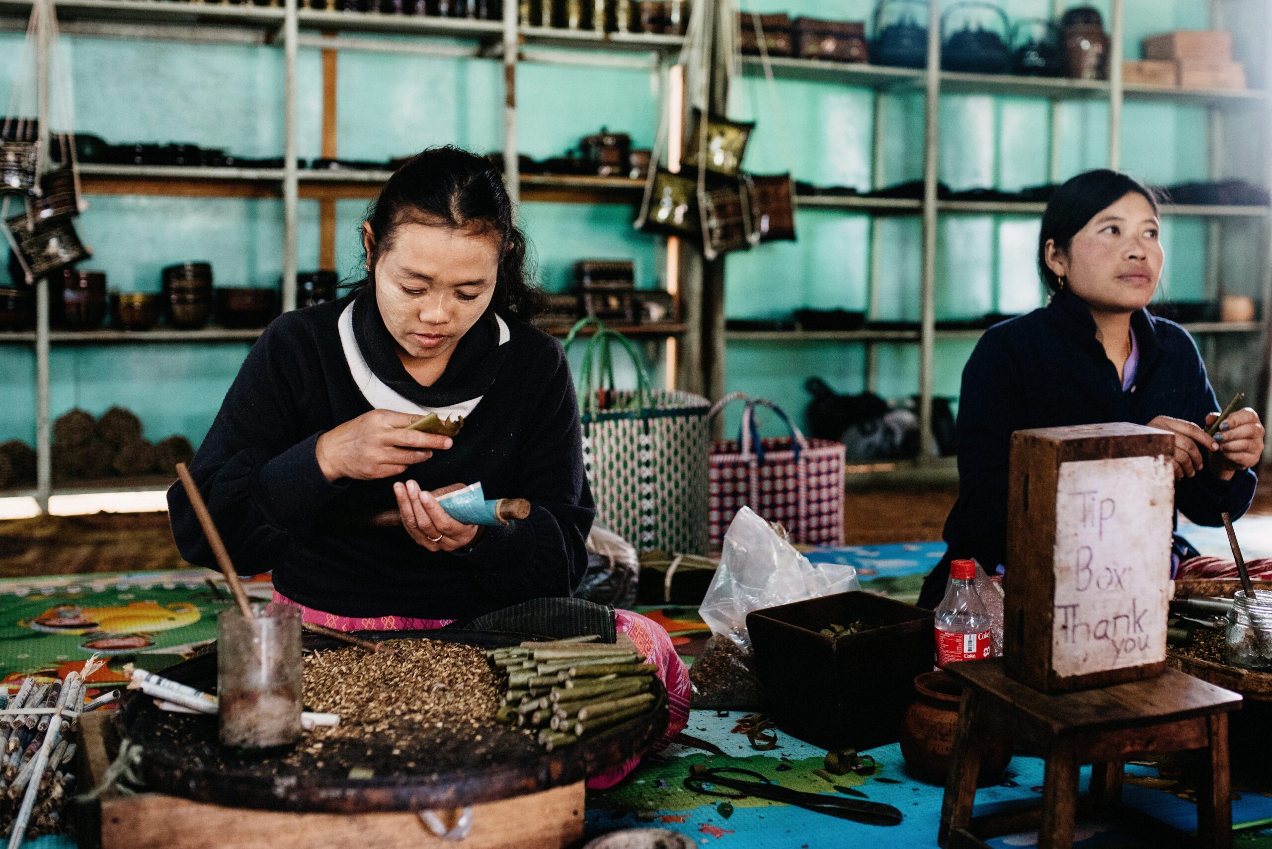 Women preparing cigars in a workshop at Inle Lake
