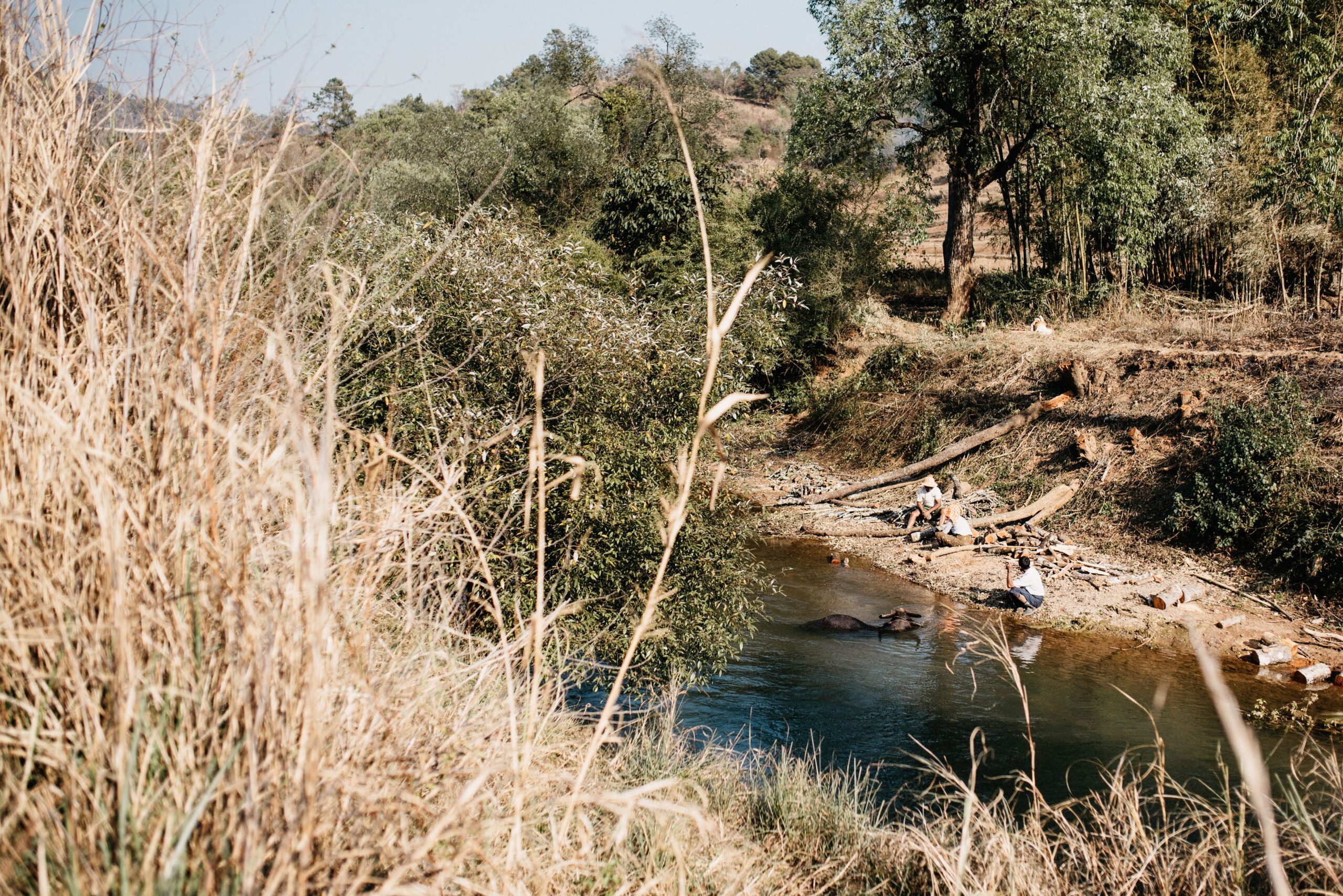 A quiet river crossing along the trekking route