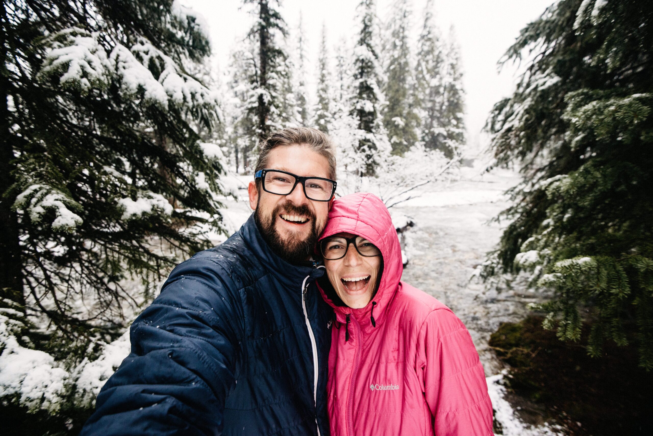 Bianca and Tom wrapped up against the cold in fresh snow