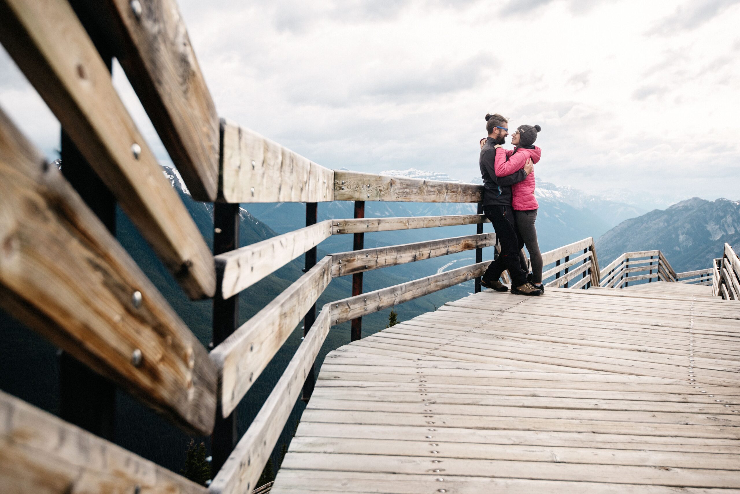Bianca and Tom on a viewing deck above Banff