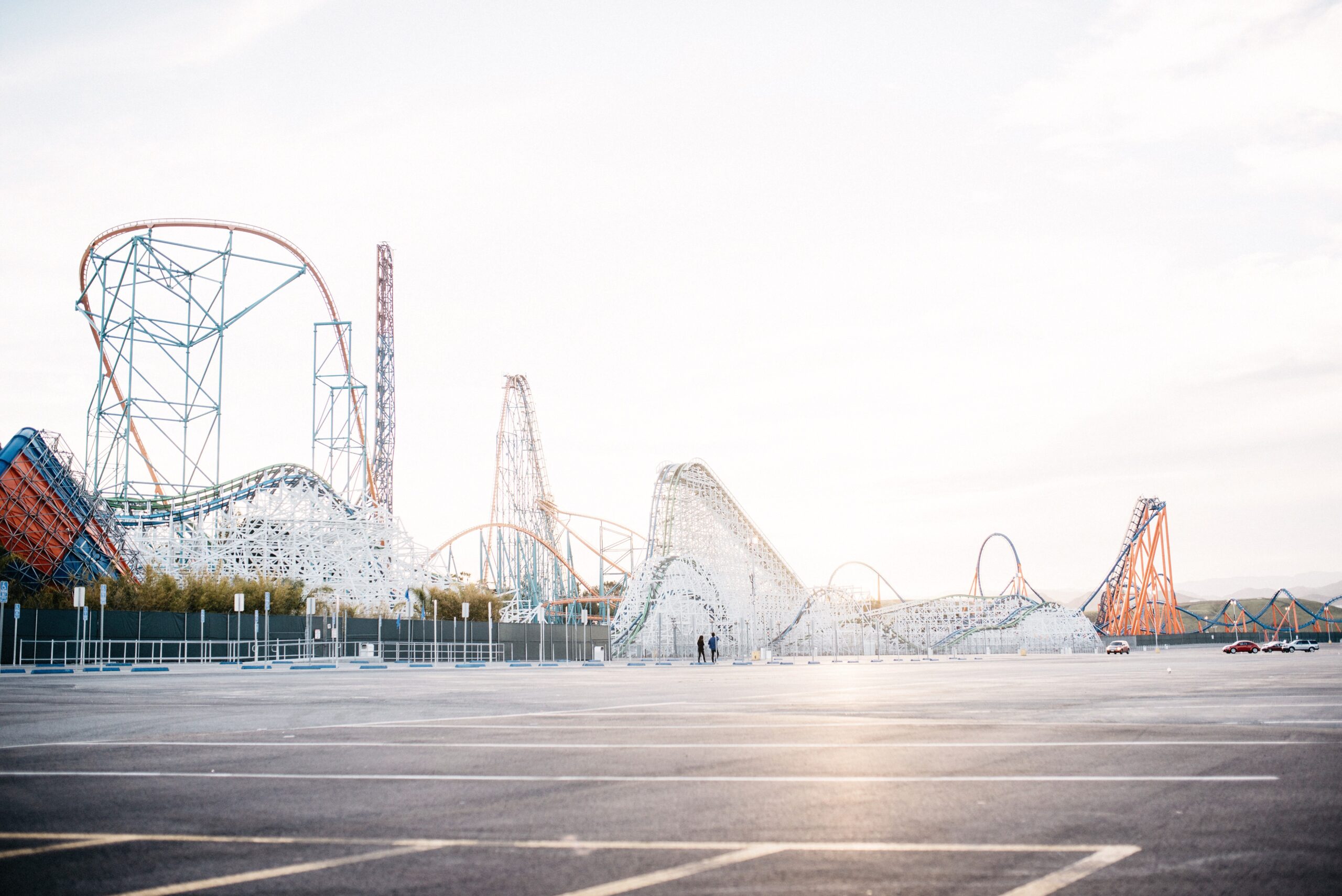The roller coaster skyline of Six Flags before opening