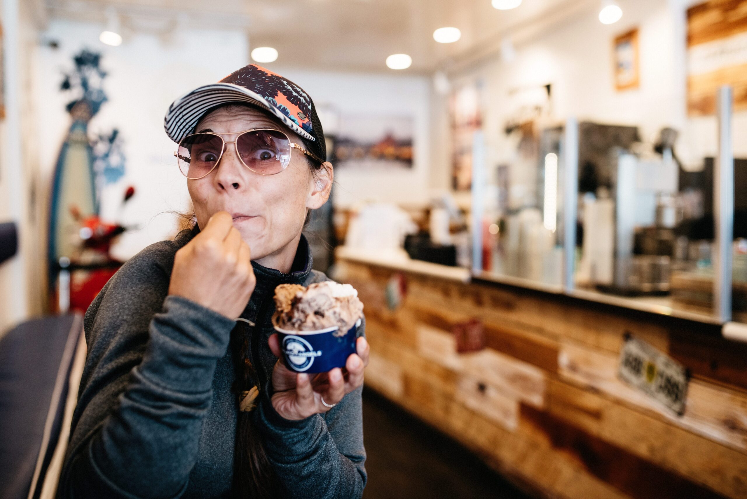 Bianca eating ice cream near the Los Angeles beaches