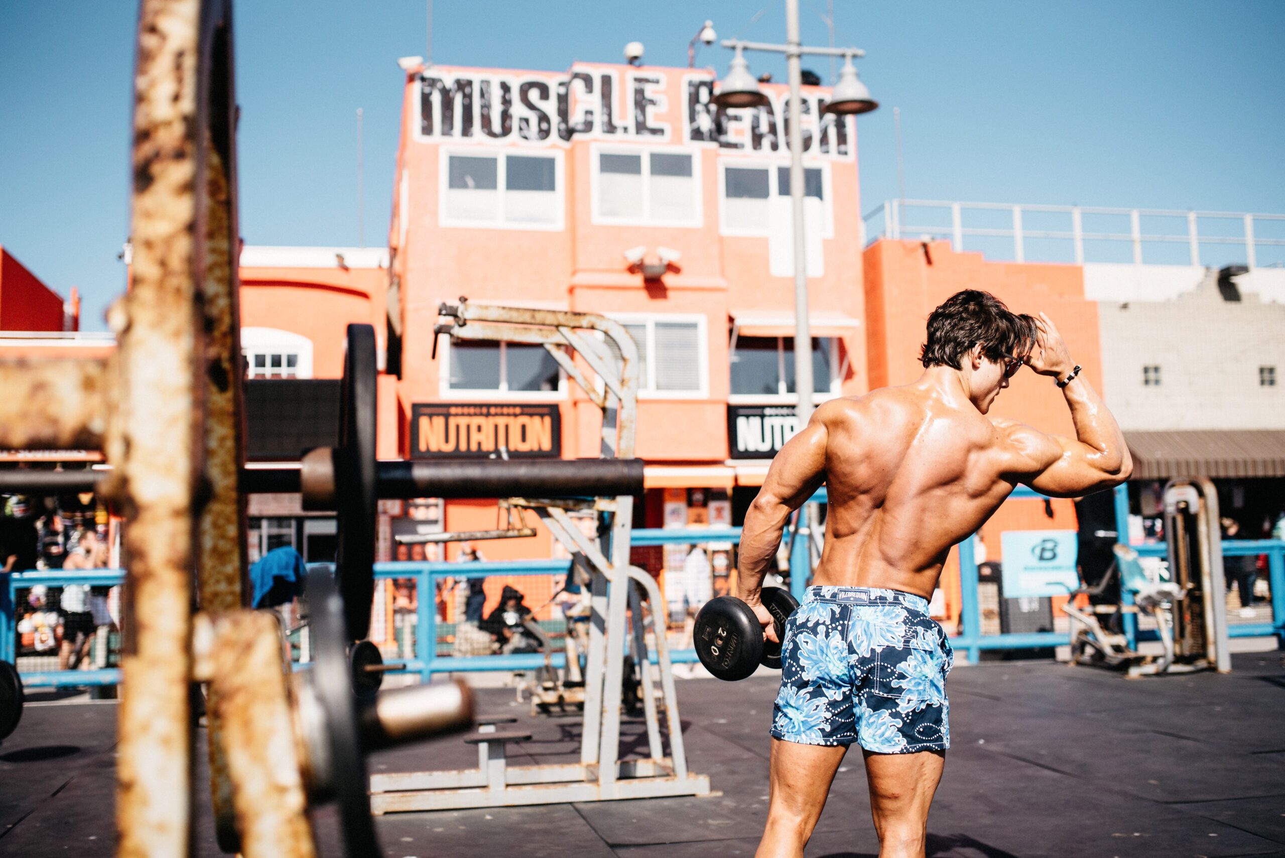 An athlete training at Muscle Beach in Venice