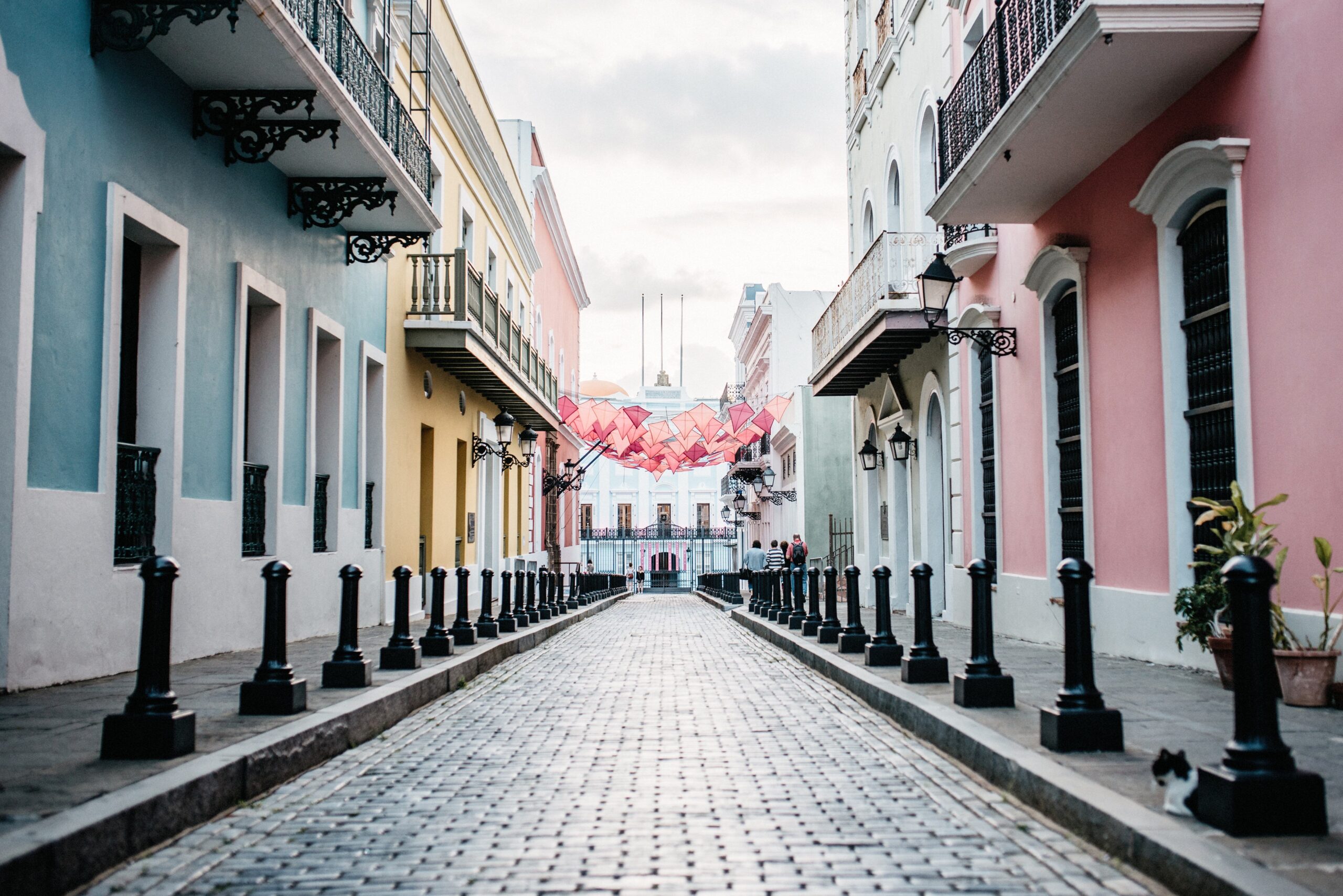 Pastel colonial houses lining a quiet street in Old San Juan