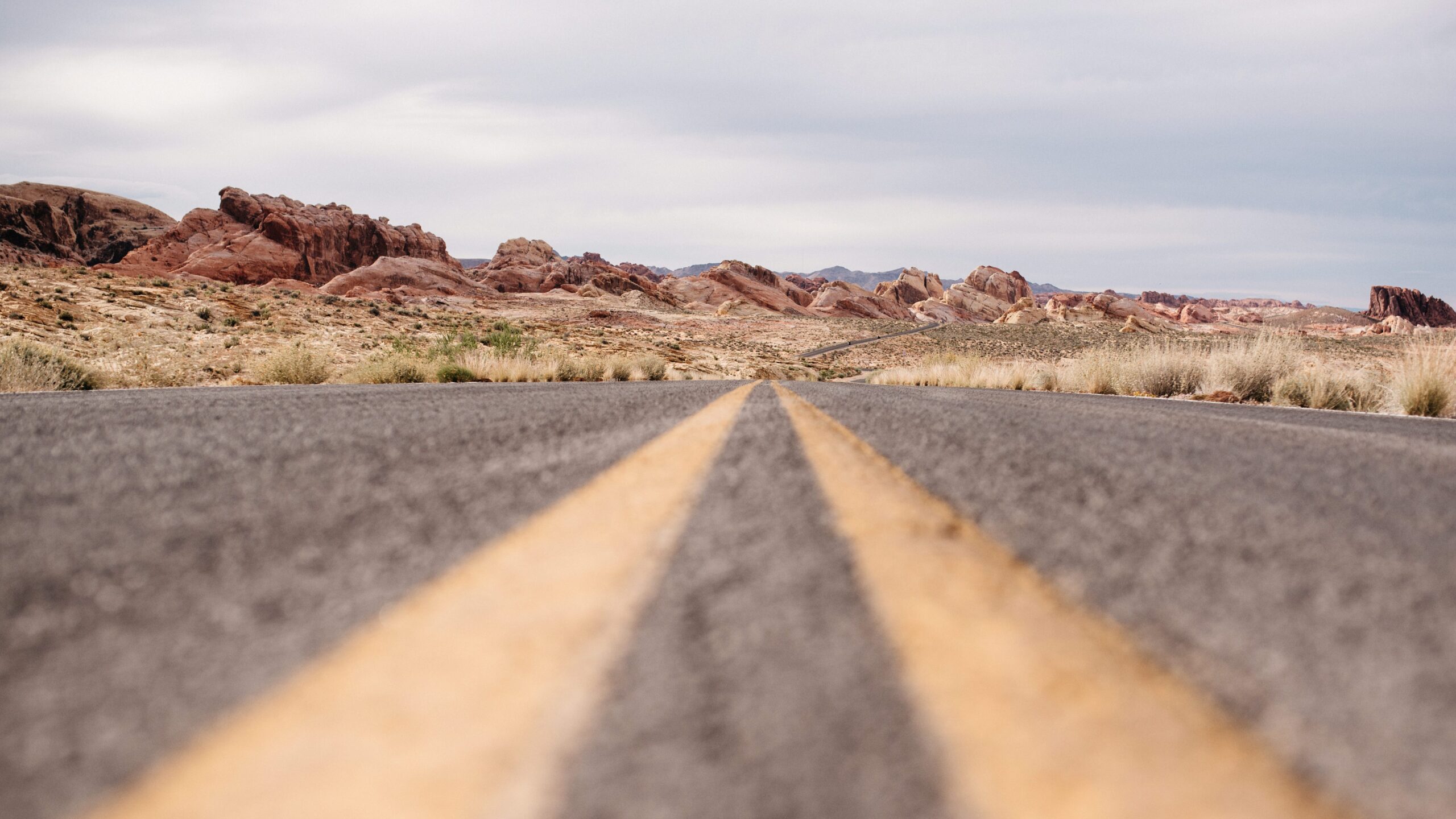 The empty road through Valley of Fire State Park