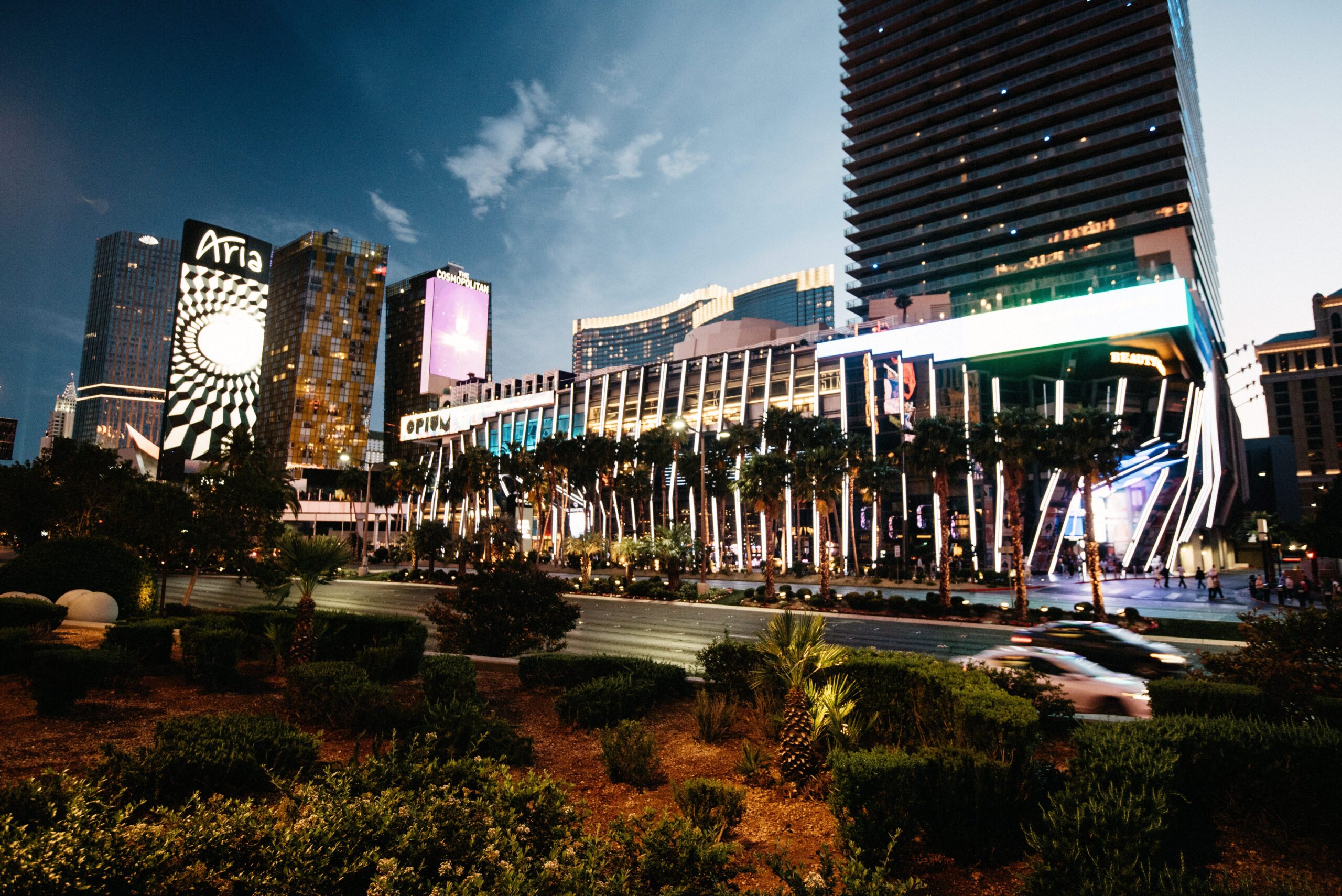 The illuminated Las Vegas Strip at night