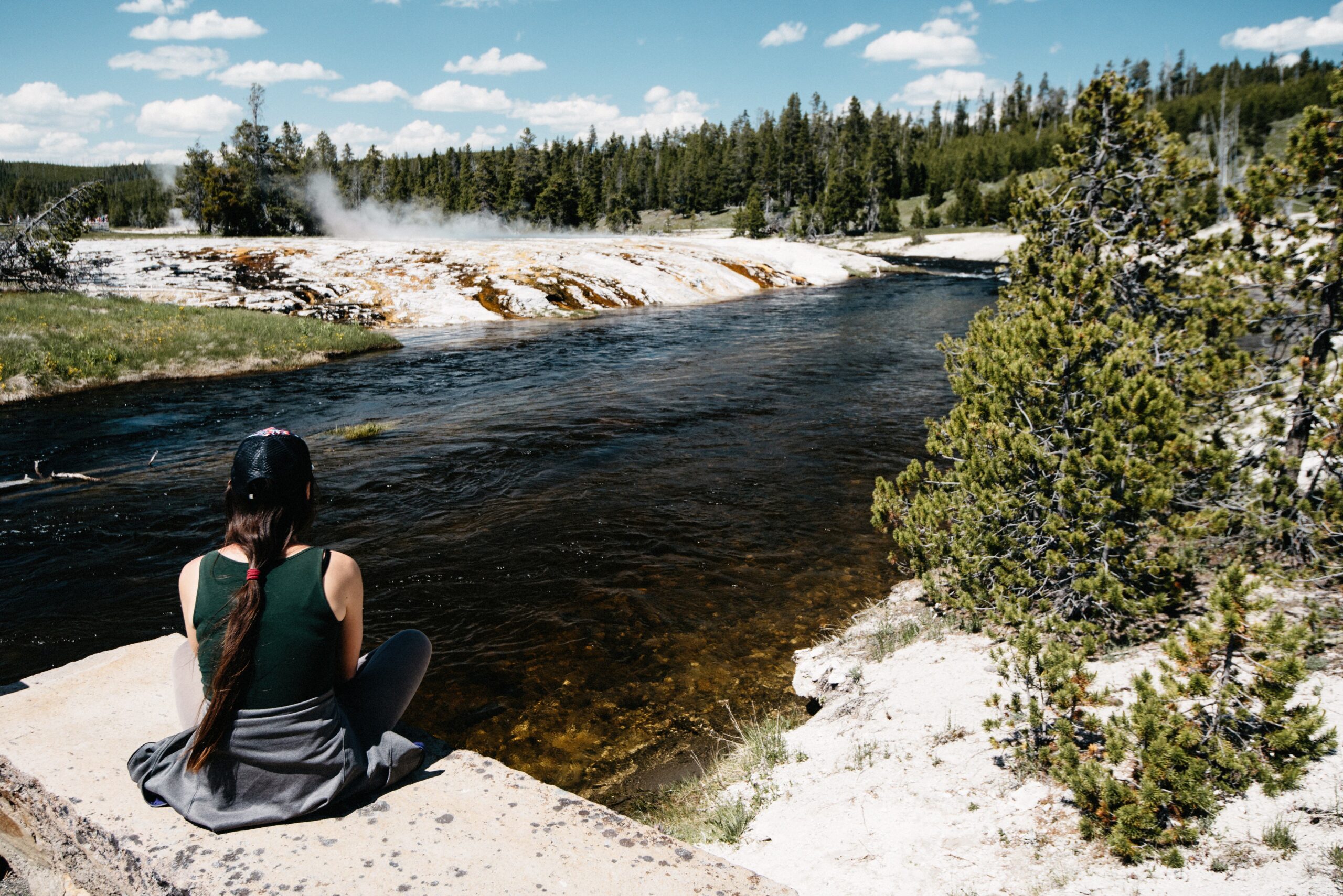 Steam drifting across the boardwalk near Old Faithful