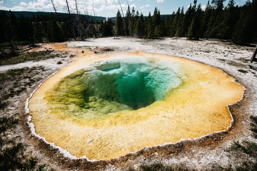 The vivid colours of a geothermal pool in Yellowstone National Park