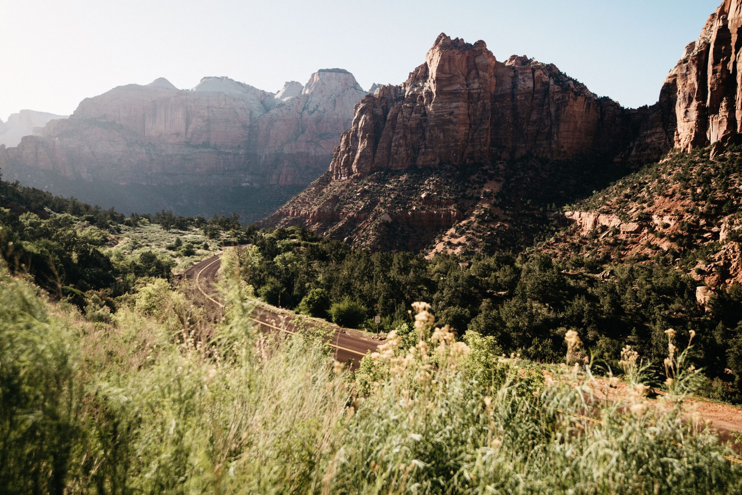 Zion Canyon opening beside the Mount Carmel Highway